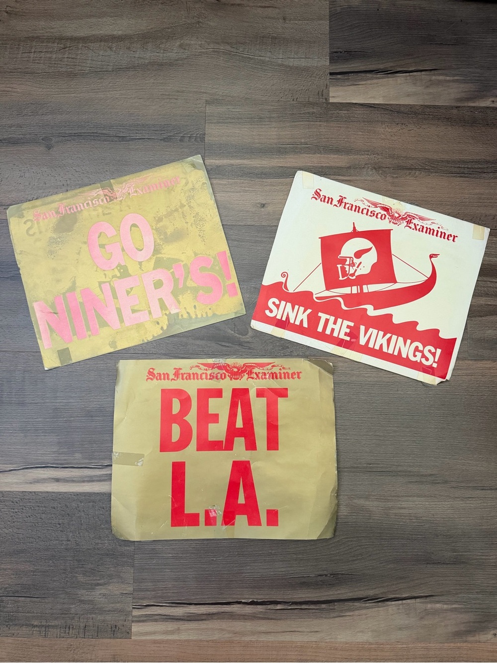 VTG 80s San Francisco Examiner SF 49ers Beat L.A. Sink the Vikings Placard Set